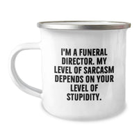 Load image into Gallery viewer, Funny Gifts from Men to Funeral Directors, Sarcasm Level Humor Enamel Camping Mug for Mother's Day - Unique - Image 1