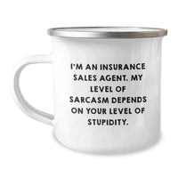 Load image into Gallery viewer, Insurance Sales Agent Gifts Funny Camping Mug &#39;Sarcasm&#39; Level Humor Christmas Unique Presents for Friends Family Coworkers - Image 1
