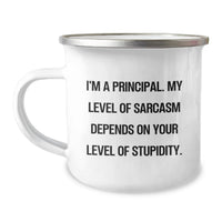Load image into Gallery viewer, Funny Principal Gifts for Men and Women - Mother's Day Unique Gifts from Friends and Family - I'm A Principal. My Level Of Sarcasm Depends On Your Level Of Stupidity. Camping Mug - Image 1