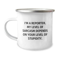 Load image into Gallery viewer, Funny Reporter Gifts for Men, Enamel Camping Mug with I&#39;m A Reporter Level Of Sarcasm Quote, Unique Christmas Unique Gifts for Friends from Family - Image 1
