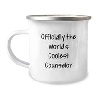 Load image into Gallery viewer, Funny Counselor Gifts from Men, Birthday Unique Gifts for Counselor Friends with Officially The World's Coolest Counselor Camping Mug, 12 oz Stainless Steel Enamel Finish - Image 1