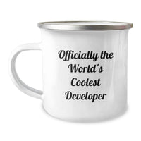 Load image into Gallery viewer, Funny Developer Gifts from Family for Men - Officially The World's Coolest Developer Enamel Camping Mug for Developer Dad - Image 1