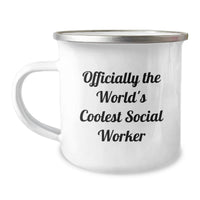 Load image into Gallery viewer, Unique Birthday Unique Gifts for Social Workers - 'Officially The World's Coolest Social Worker' Camping Mug, Funny Quote, Stainless Steel, 12 oz - Image 1