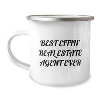 Load image into Gallery viewer, Funny Real Estate Agent Gifts for Men - Best Effin' Agent Ever Enamel Camping Mug, Birthday Unique Present from Friends to Coworkers - Image 1