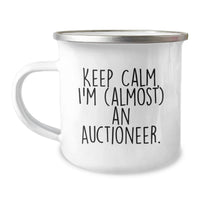 Load image into Gallery viewer, Funny Auctioneer Gifts for Friends, Valentine's Unique Auctioneer Mugs, Camping Mugs with 'Keep Calm, I'm (almost) An Auctioneer', Gifts from Men, Women, Family to Auctioneer, Men, Women - Image 1