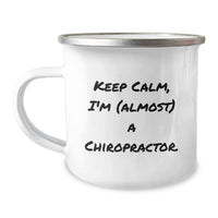 Load image into Gallery viewer, Funny Chiropractor Gifts for Men, Women, Friends, and Family - Keeps Calm I'm (almost) A Chiropractor. Stainless Steel Camping Mug, Perfect for Graduation, Unique Office, or Home - Image 1