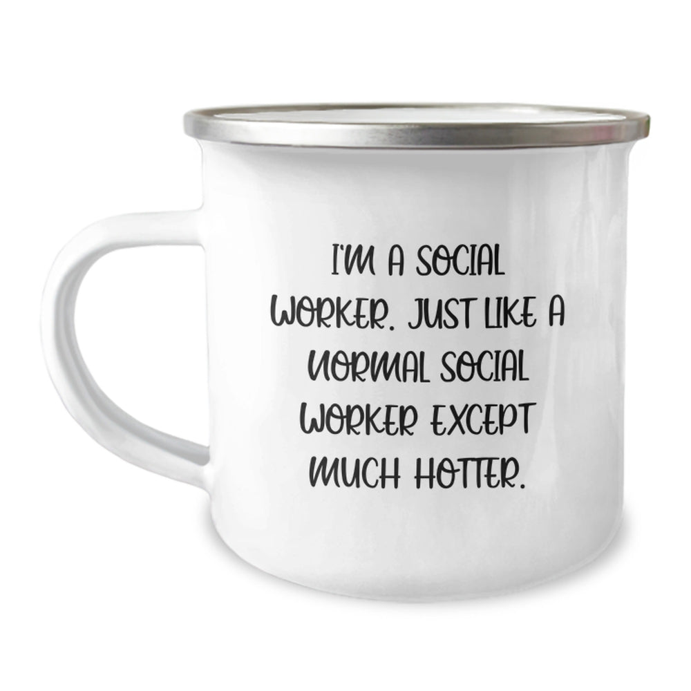 Funny Social Worker Gifts for Camping Mug, 'I'm A Social Worker' Quote, Graduation Unique Gifts from Friends to Coworkers, 12 oz Stainless Steel Mug - Image 1
