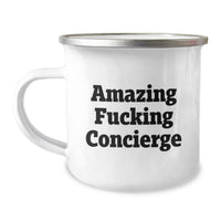 Load image into Gallery viewer, Concierge Camping Mug Funny Gift from Friends for Birthday, Amazing Quote, 12 oz Stainless Steel with Enamel Finish, Perfect for Outdoor Lovers - Image 1
