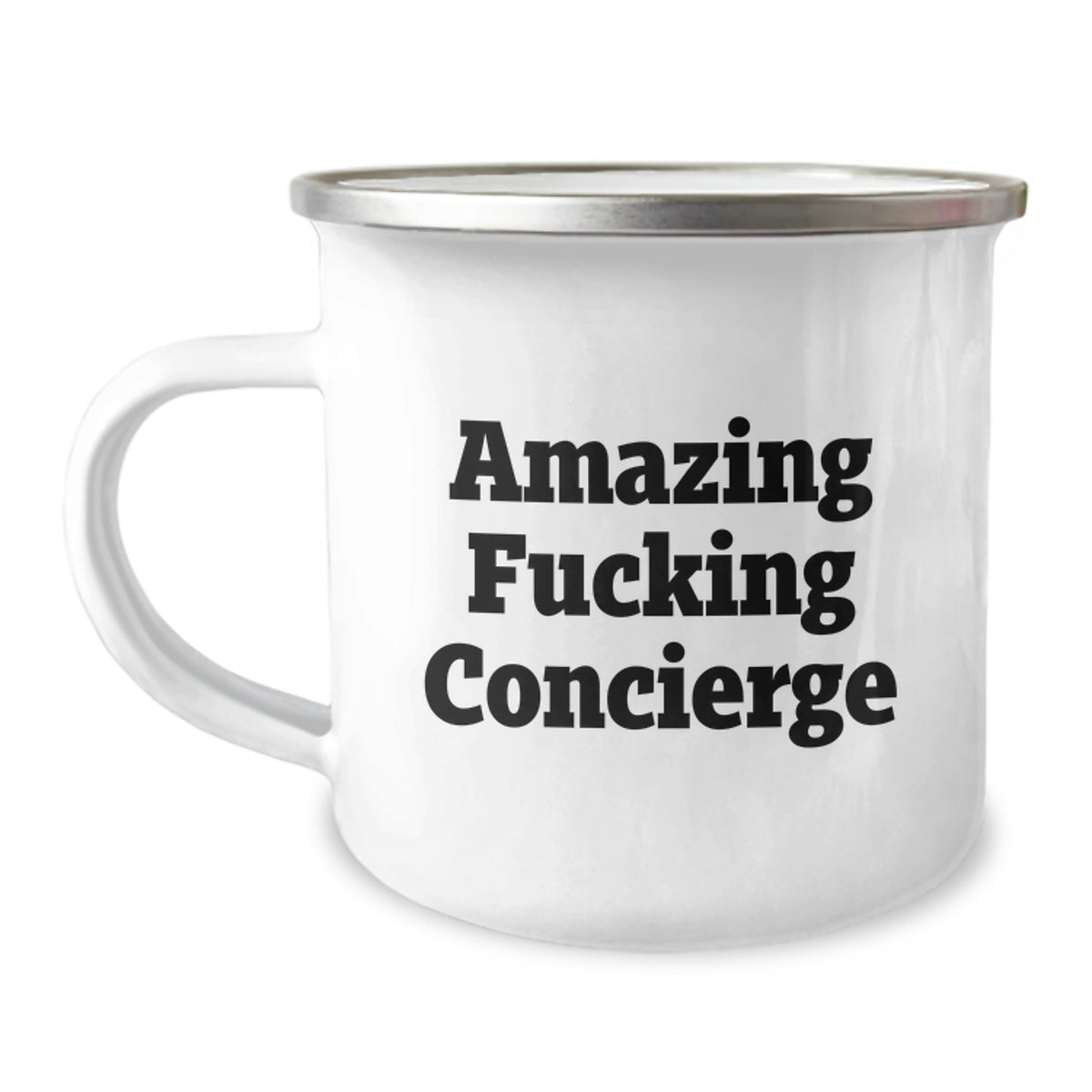 Concierge Camping Mug Funny Gift from Friends for Birthday, Amazing Quote, 12 oz Stainless Steel with Enamel Finish, Perfect for Outdoor Lovers - Image 1