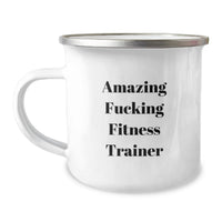 Load image into Gallery viewer, Funny Fitness Trainer Gifts for Men Graduation Unique Mugs from Friends, Amazing F--king Fitness Trainer Stainless Steel Enamel Finish, Perfect for Fitness Trainer Lover, Camping Mug - Image 1
