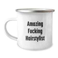 Load image into Gallery viewer, Funny Hairstylist Gifts from Friends, Amazing 'F--king Hairstylist' Quote Camping Mug for Hairstylist Lover, Unique Graduation Gifts for Men - Image 1