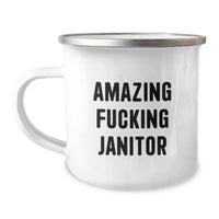 Load image into Gallery viewer, Funny Janitor Gifts from Friends for Janitor Graduation Unique Camping Mugs, Amazing F--king Janitor Quote, 12 oz Stainless Steel - Image 1