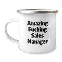 Load image into Gallery viewer, Funny Sales Manager Gifts from Friends, Amazing Sales Manager Camping Mug for Graduation Unique Gifts, Inspirational 'Amazing F--king Sales Manager' Quote - Image 1