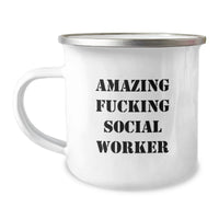 Load image into Gallery viewer, Funny Gifts for Social Worker, Unique Graduation Gift Ideas for Social Worker Friends, Social Worker Camping Mug with Amazing F--king Social Worker Quote - Image 1