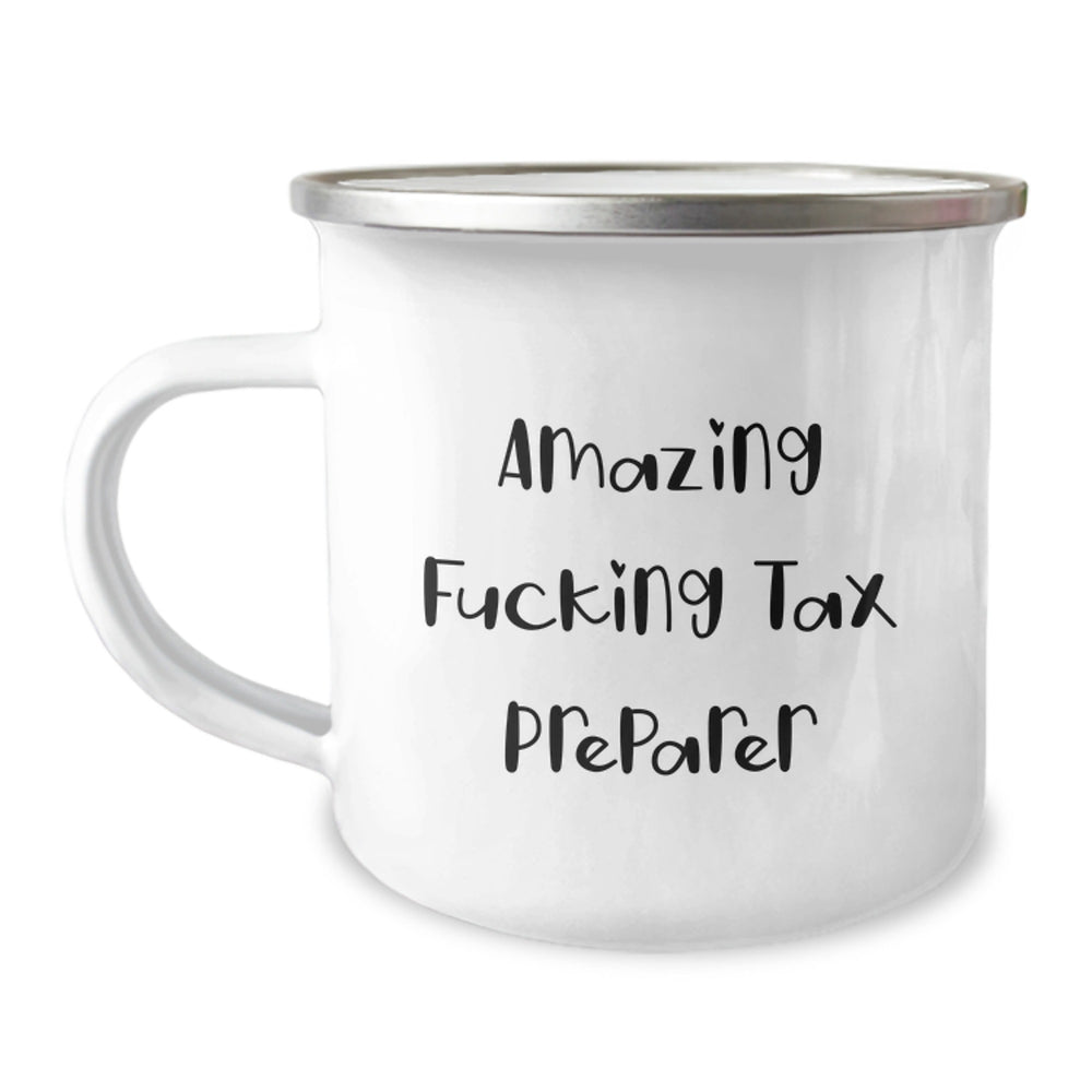 Funny Tax Preparer Gifts from Friends for Men, Women, or Anyone, Amazing Camping Mug Birthday Unique Gifts, 'Amazing F--king Tax Preparer' Quote, 12 oz Stainless Steel with Enamel Finish - Image 1