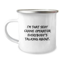 Load image into Gallery viewer, Funny Gifts from Friends for the Sexy Crane Operator - 'I'm That Sexy Crane Operator Everybody's Talking About' Enamel Camping Mug, Perfect for Graduation Unique - Image 1