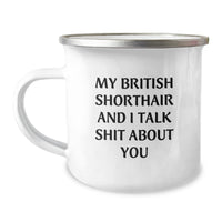 Load image into Gallery viewer, Funny British Shorthair Cat Camping Mug for Graduation Gifts from Friends to British Shorthair Cat Lovers - &#39;My British Shorthair And I Talk Shit About You&#39; - Image 1
