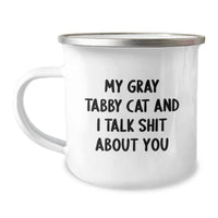 Load image into Gallery viewer, Gray Tabby Cat Camping Mug, Funny Quote, Gifts from Family for Gray Tabby Cat Lovers, Graduation Unique Gifts, Fun and Humorous - Image 1
