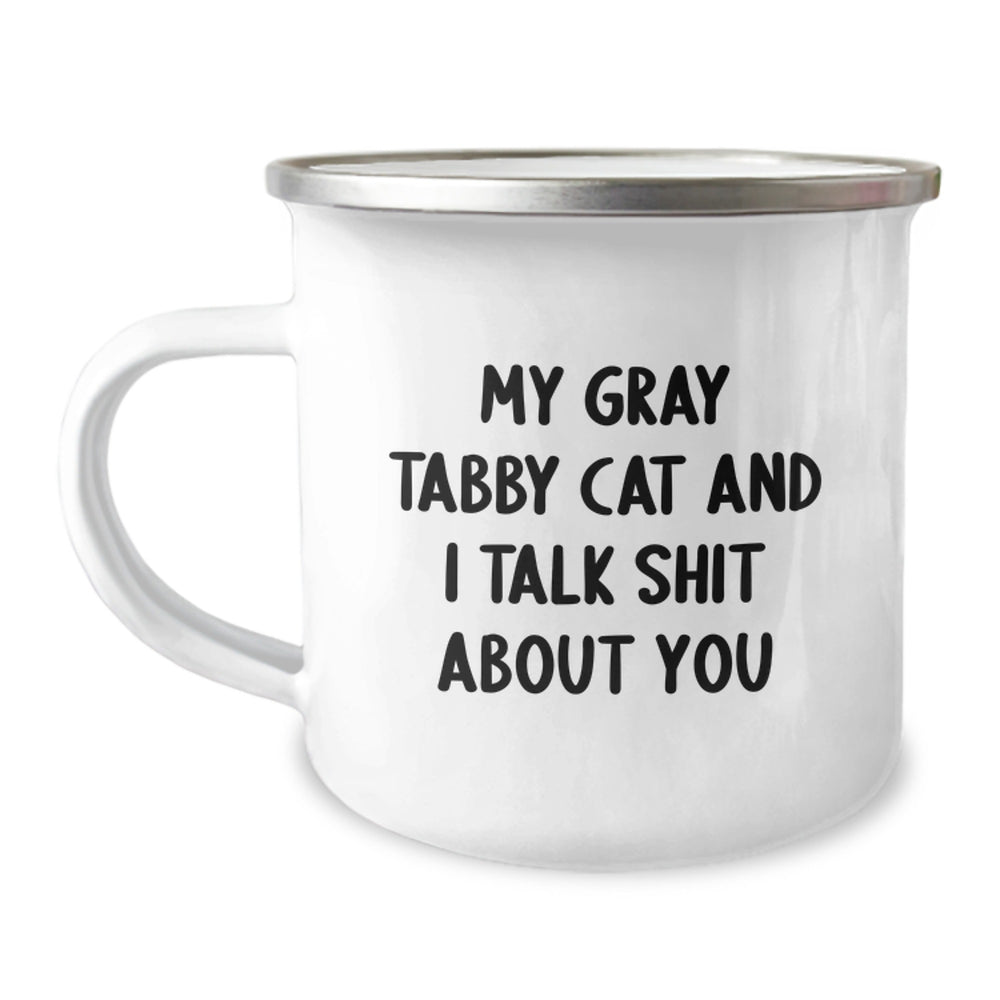 Gray Tabby Cat Camping Mug, Funny Quote, Gifts from Family for Gray Tabby Cat Lovers, Graduation Unique Gifts, Fun and Humorous - Image 1