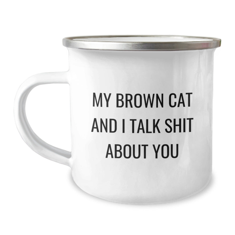 Funny Brown Cat Gifts for Men, Women, Friends, and Family - Graduation Unique Gifts from Brown Cat Lovers - Camping Mug, 12 oz, Stainless Steel with Enamel Finish - Image 1