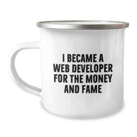 Load image into Gallery viewer, Funny Web Developer Gifts from Friends for Graduation Unique Celebrations with I Became A Web Developer For The Money And Fame Camping Mug - Image 1
