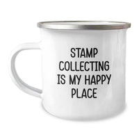 Load image into Gallery viewer, Stamp Collecting Gifts from Friends and Family - &#39;Stamp Collecting Is My Happy Place&#39; Camping Mug for Graduation - Image 1
