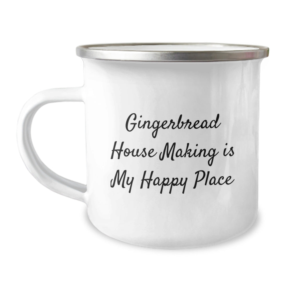 Gingerbread House Making Delights, Funny Camping Mug Gifts from Friends to Gingerbread House Making Enthusiasts, 12 oz Stainless Steel - Image 1