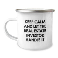 Load image into Gallery viewer, Funny Real Estate Investor Gifts from Friends, Men, or Family - &#39;Keep Calm and Let the Real Estate Investor Handle It&#39; Camping Mug for Christmas Unique Presents - Image 1
