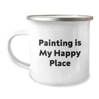Load image into Gallery viewer, Painting Lovers Gifts from Friends for Graduation - &#39;Painting Is My Happy Place&#39; Funny Camping Mug, 12 oz Stainless Steel with Enamel Finish - Image 1
