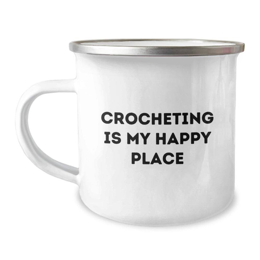 Crocheting Gifts from Friends to Family, Inspirational Quote for Graduation, Camping Mug, 12 oz Stainless Steel with Enamel Finish - Image 1