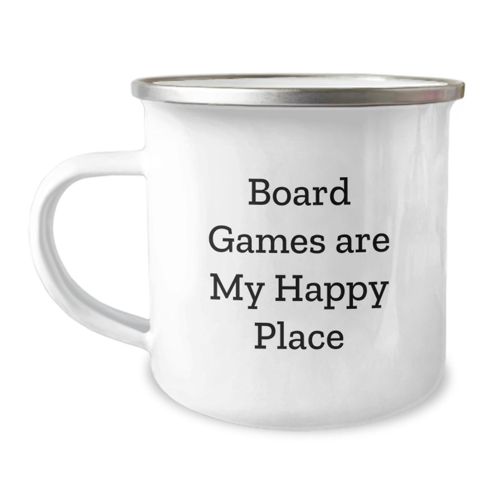 Funny Board Games Gifts from Family - 'Board Games Are My Happy Place' Camping Mug for Graduation - Image 1