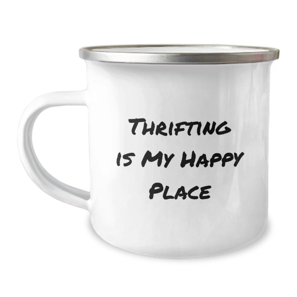 Funny Thrifting Gifts for Thrifting Men Women Friends Women - Thrifting Is My Happy Place Camping Mug, Unique Christmas Unique Gifts from Friends, Family, Coworkers - Image 1