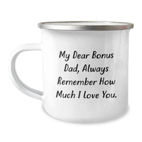 Load image into Gallery viewer, Funny Bonus Dad Gifts for Christmas - &#39;My Dear Bonus Dad&#39; Camping Mug, Gifts from Family to Men, 12 oz Stainless Steel - Image 1
