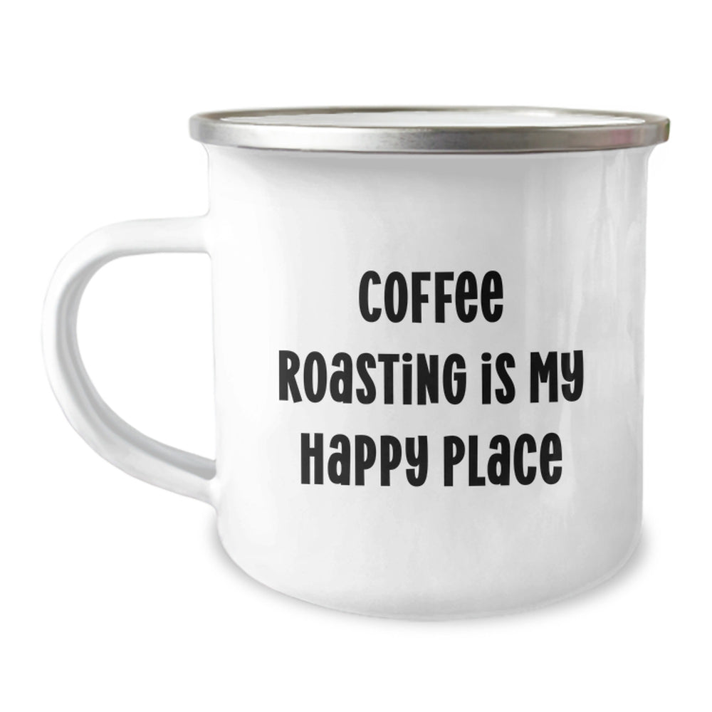 Funny Coffee Roasting Camping Mug Gifts from Friends for Birthday Coffee Lovers, 'Coffee Roasting Is My Happy Place' Quote - Image 1