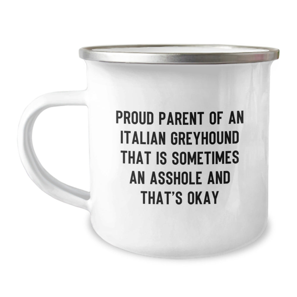 Funny Italian Greyhound Dog Lover Gifts from Mom to Daughter - Birthday Unique Italian Greyhound Dog Camping Mug, Proud Parent Quote - Image 1