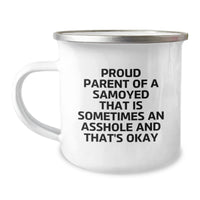 Load image into Gallery viewer, &#39;Proud Parent&#39; Samoyed Dog Camping Mug, Funny Gifts for Friends, Coworkers, Family, 12 oz Stainless Steel with Enamel Finish, Perfect for Samoyed Dog Lovers, Graduation Unique Gifts from Men, Women - Image 1
