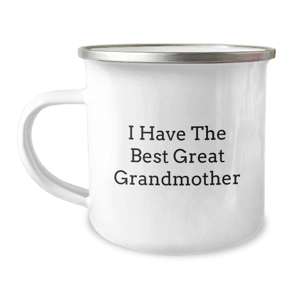 Funny Grandmother Gifts for Her Graduation, 'I Have The Best Great Grandmother' Camping Mug, Gifts from Family, Perfect for Her Special Day, 12 oz Stainless Steel, Enamel Finish - Image 1