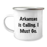 Load image into Gallery viewer, Arkansas Camping Mug Gifts for Men from Friends and Family with Funny Quote 'Arkansas Is Calling. I Must Go.' - Image 1