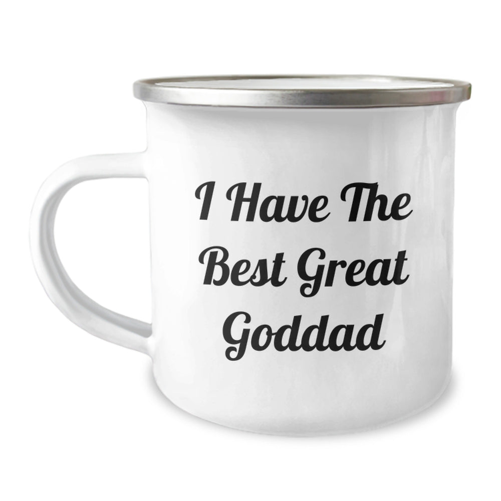 Goddad's Great Camping Adventures, Funny Graduation Gift from Friends, Gifts for Goddad, I Have the Best, 12 oz Stainless Steel Enamel Camping Mug - Image 1
