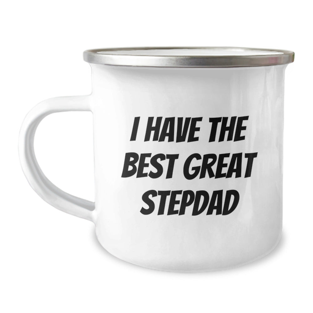 Funny Stepdad Gifts for Men, I Have The Best Great Stepdad Camping Mug, 12 oz Stainless Steel with Enamel Finish, Great Graduation Present from Friends or Family - Image 1