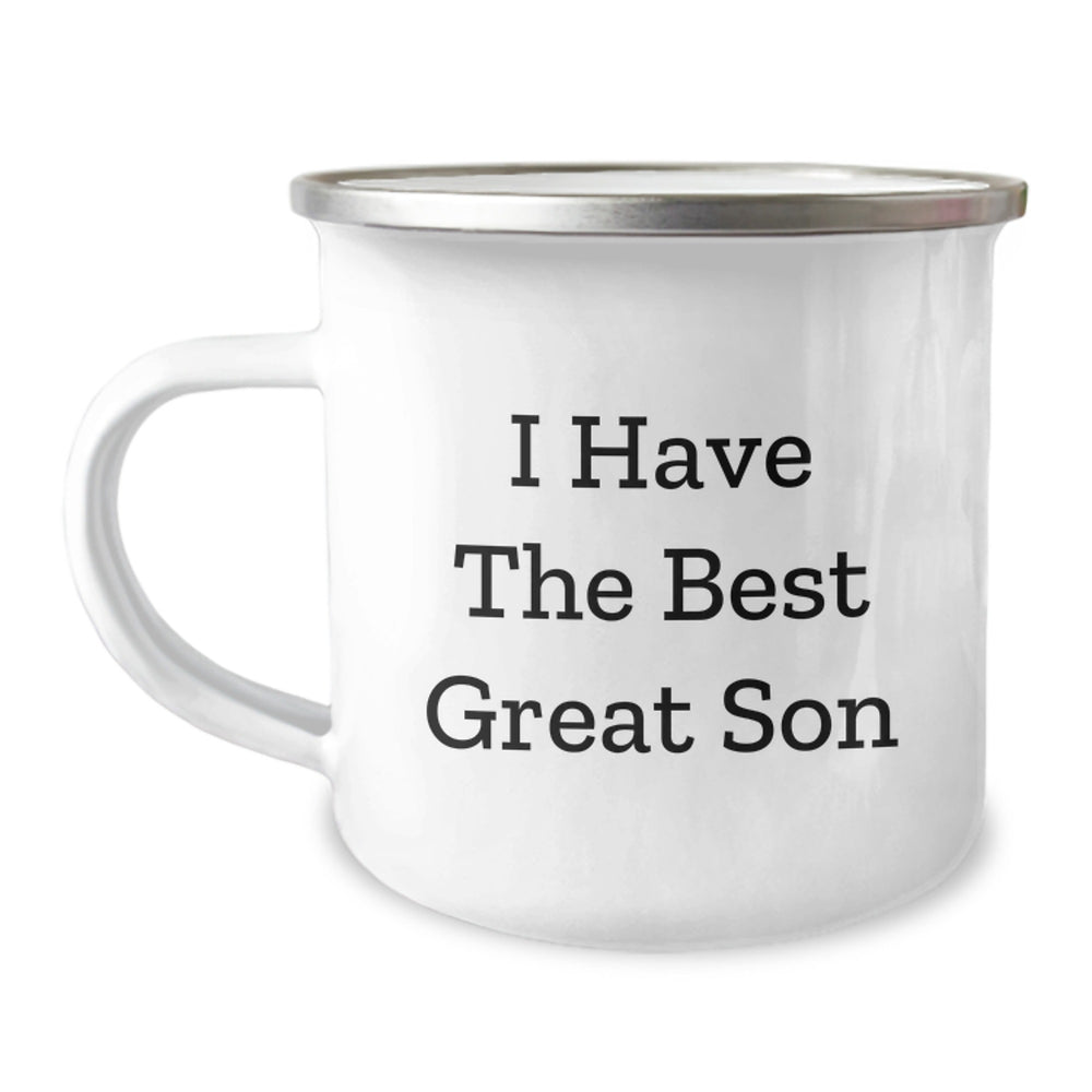 Funny Son Gifts from Dad, 'I Have The Best Great Son', 12 oz Camping Mug for Graduation - Image 1