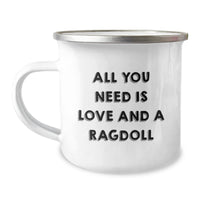 Load image into Gallery viewer, Ragdoll Cat Enthusiast Gifts from Friends for Graduation with All You Need Is Love And A Quote Funny Camping Mug - Image 1
