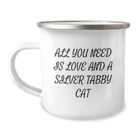 Load image into Gallery viewer, Silver Tabby Cat Gifts from Friends for Graduation Unique Gifts, All You Need Is Love And A Silver Tabby Cat Funny Camping Mug, 12 oz - Image 1
