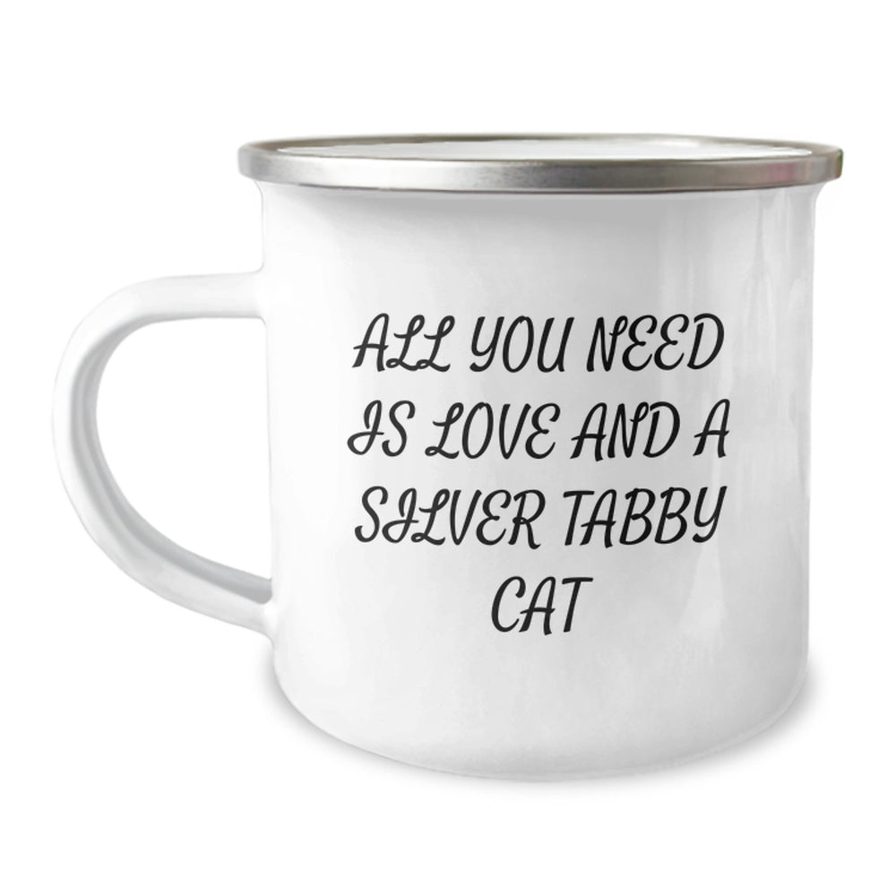 Silver Tabby Cat Gifts from Friends for Graduation Unique Gifts, All You Need Is Love And A Silver Tabby Cat Funny Camping Mug, 12 oz - Image 1