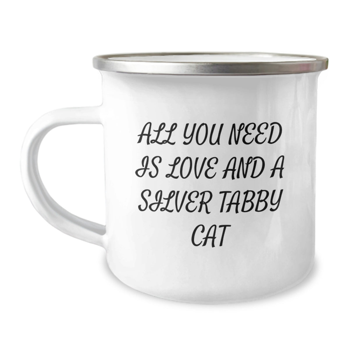 Silver Tabby Cat Gifts from Friends for Graduation Unique Gifts, All You Need Is Love And A Silver Tabby Cat Funny Camping Mug, 12 oz - Image 1