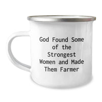 Load image into Gallery viewer, Funny Farmer Gifts from Friends and Family for Graduation Unique Farmer Camping Mug, 'God Found Some Of The Strongest Women And Made Them Farmer' Quote, 12 oz Stainless Steel Enamel Finish - Image 1