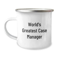 Load image into Gallery viewer, World&#39;s Greatest Case Manager Funny Camping Mug for Birthday Unique Gifts from Friends to Coworkers, Perfect for Case Manager Enthusiasts, 12 oz Capacity, Stainless Steel with Enamel Finish - Image 1
