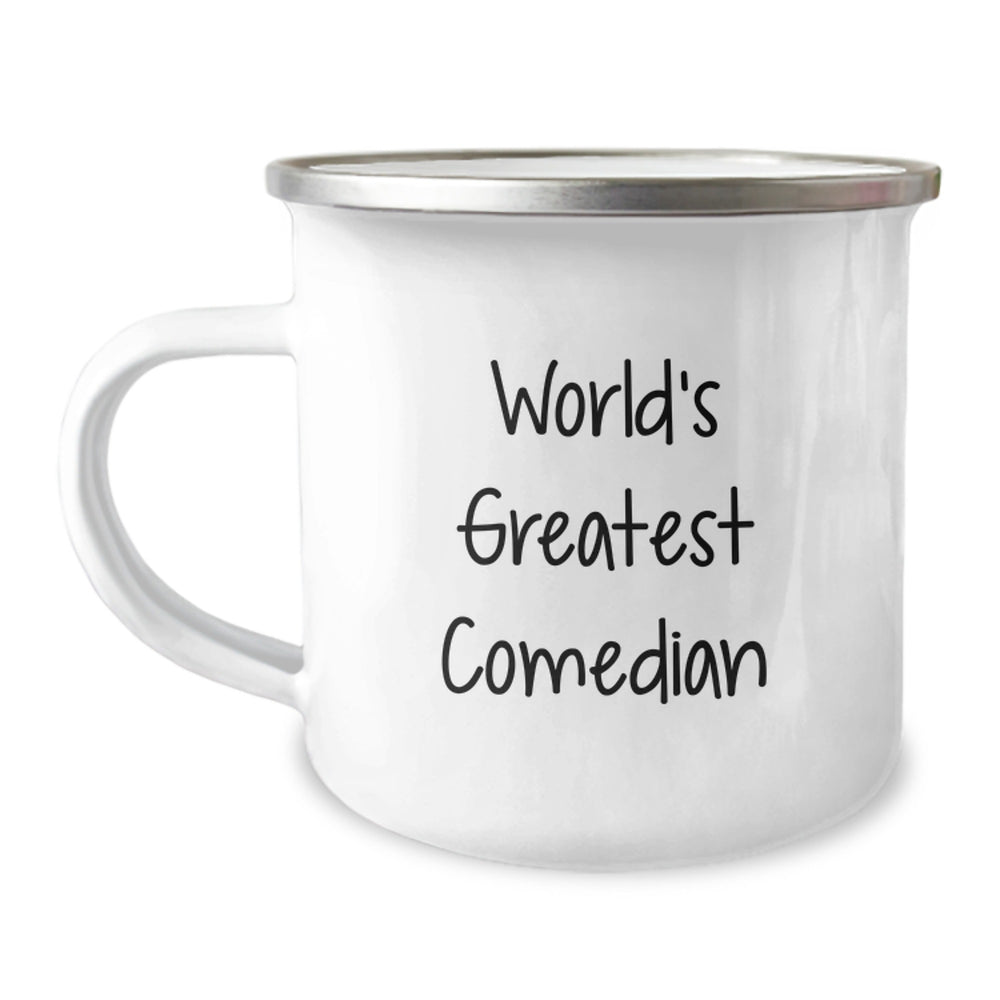 Funny Comedian Gifts from Friends, World's Greatest Comedian Quote, 12 oz Camping Mug for Birthday - Image 1