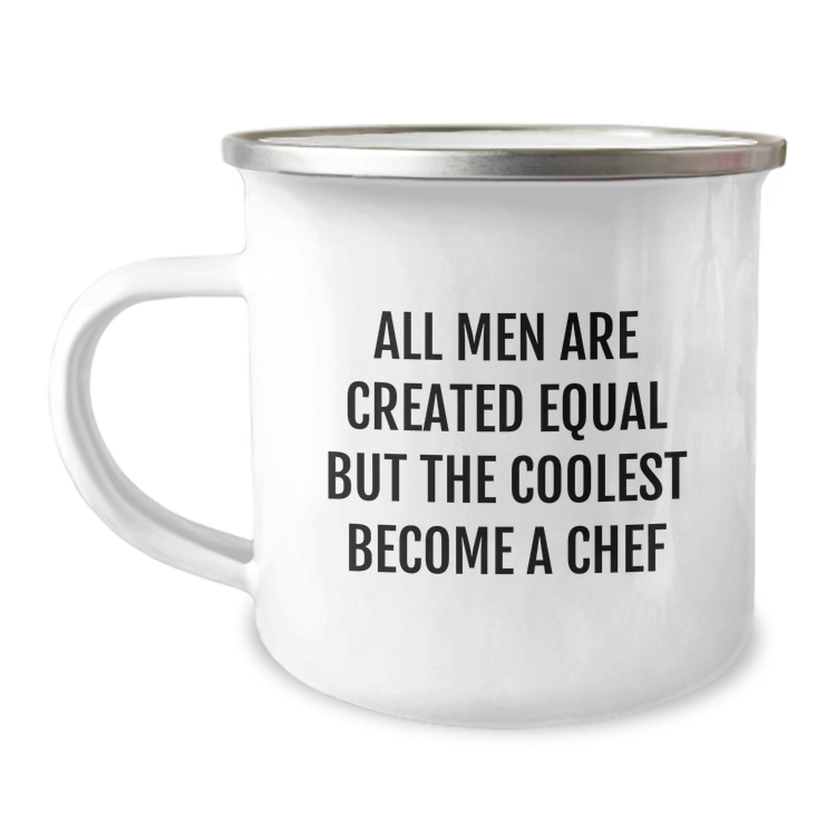 Funny Chef Gifts for Men - 'All Men Are Created Equal But The Coolest Become A Chef' Enamel Camping Mug, 12 oz - Graduation Unique Gifts from Friends to Chef - Image 1