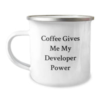 Load image into Gallery viewer, Funny Developer Gifts from Friends, Christmas Unique Mugs for Coding Lovers, Camping Mug with 'Coffee Gives Me My Developer Power' Quote - Image 1